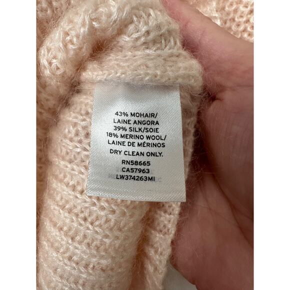 Lewit Peach knit puff sleeve knit sweater womens L Turtleneck Peach Mohair A3 - Picture 3 of 5